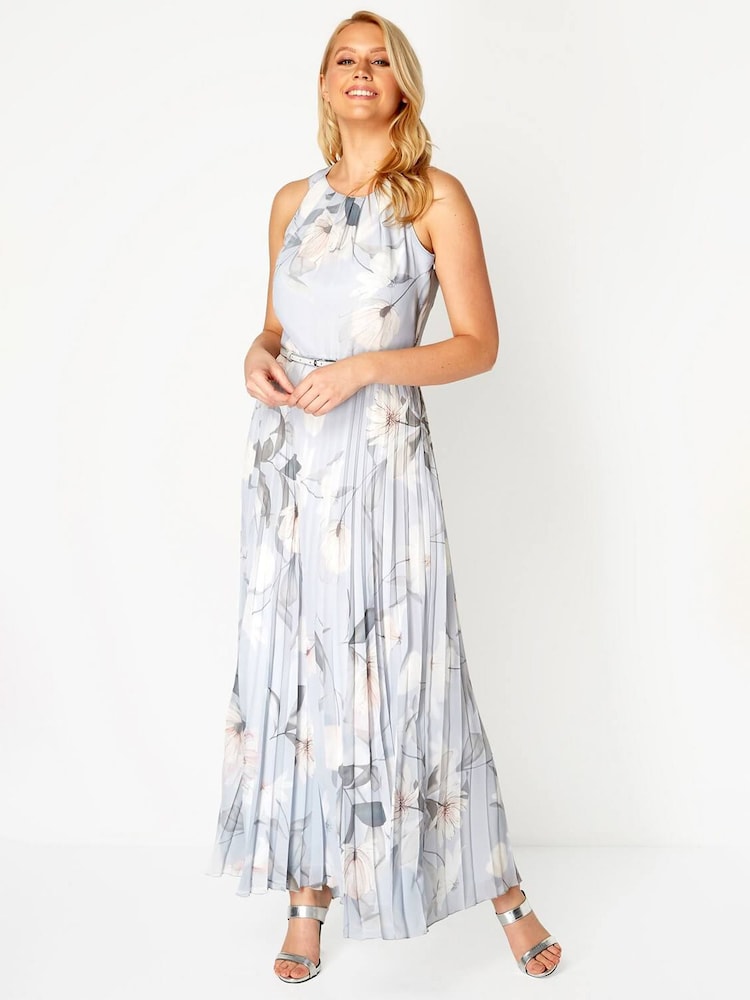Roman Grey Lace Top Overlay Pleated Midi Dress - Image 3 of 4