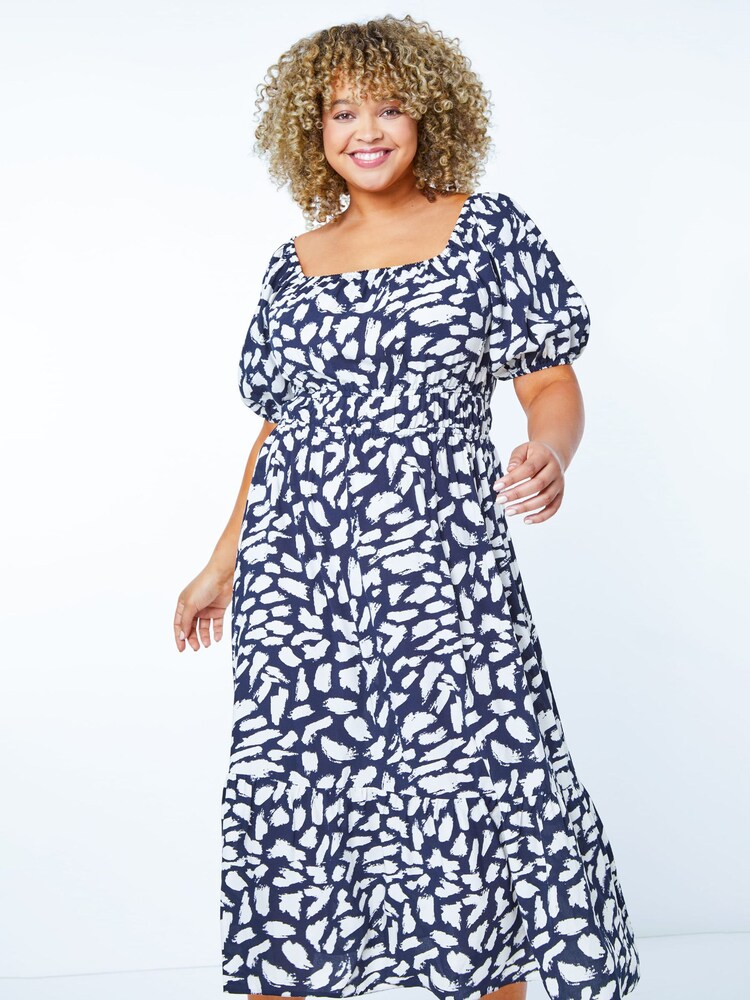 Roman Blue Curve Stretch Waist Midi Dress - Image 1 of 5