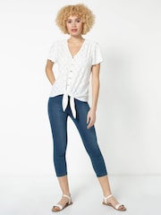 Roman White Broderie Button Down Tie Front Top - Image 2 of 4