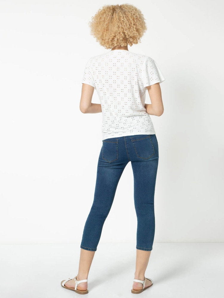 Roman White Broderie Button Down Tie Front Top - Image 3 of 4