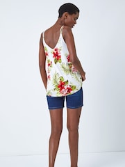 Roman White Tropical Print Strap Detail Cami Top - Image 2 of 5