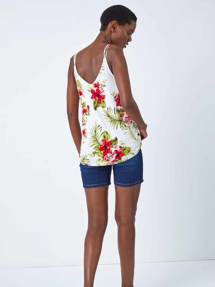 Roman White Tropical Print Strap Detail Cami Top - Image 2 of 5