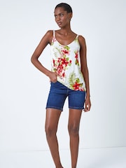 Roman White Tropical Print Strap Detail Cami Top - Image 3 of 5
