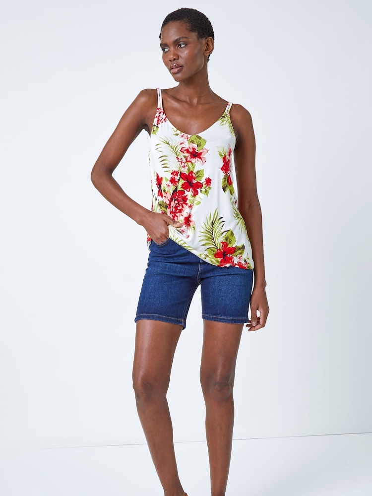 Roman White Tropical Print Strap Detail Cami Top - Image 3 of 5