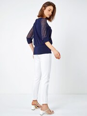 Roman Blue Textured Spot Print Blouson Top - Image 2 of 5