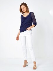 Roman Blue Textured Spot Print Blouson Top - Image 3 of 5