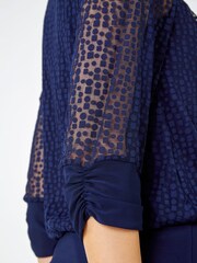 Roman Blue Textured Spot Print Blouson Top - Image 5 of 5