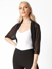 Roman Black Ruched Hem Chiffon Jacket - Image 1 of 4