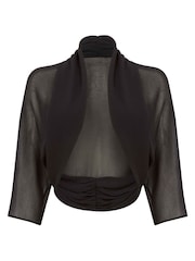 Roman Black Ruched Hem Chiffon Jacket - Image 4 of 4