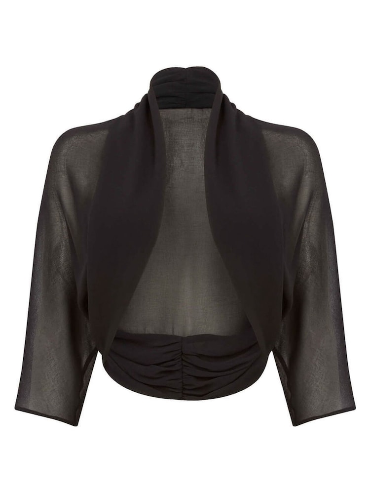 Roman Black Ruched Hem Chiffon Jacket - Image 4 of 4