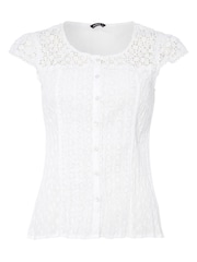 Roman White Lace Yoke And Sleeve Crinkle 100% Cotton Blouse - Image 4 of 4