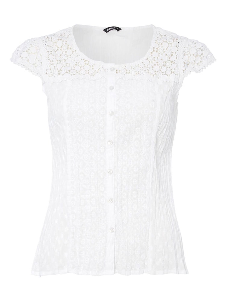 Roman Crinkle-Bluse mit Spitzenpasse und -ärmeln aus 100% Baumwolle - Bild 5 von 5
