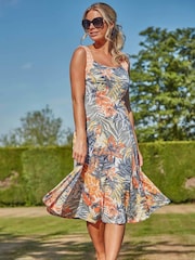 Roman Orange Tropical Print Fit And Flare Dress - Image 2 of 4