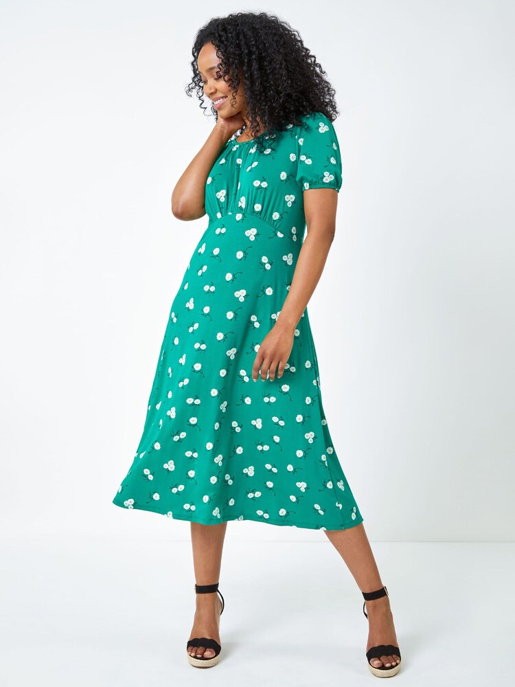 Roman Green Petite Floral Print Midi Dress - Image 1 of 5