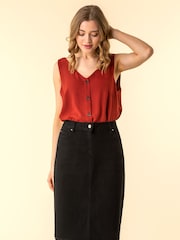 Roman Black A-Line Knee Length Denim Skirt - Image 1 of 4