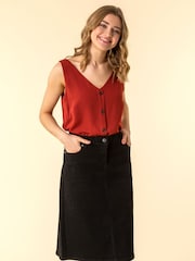 Roman Black A-Line Knee Length Denim Skirt - Image 3 of 4