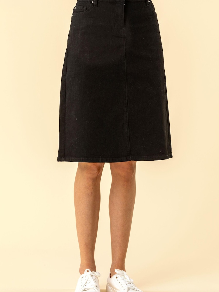 Roman Black A-Line Knee Length Denim Skirt - Image 4 of 4