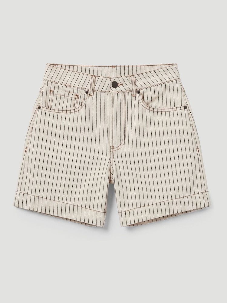 Hush Ecru Essential Stripe Denim Stretch Shorts - Image 5 of 5