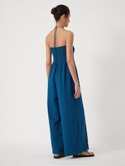 Hush Blue Shirred Seersucker Wide Leg Jumpsuit - Image 3 of 5