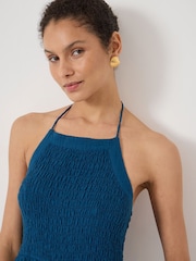 Hush Blue Shirred Seersucker Wide Leg Jumpsuit - Image 4 of 5