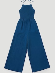 Hush Blue Shirred Seersucker Wide Leg Jumpsuit - Image 5 of 5