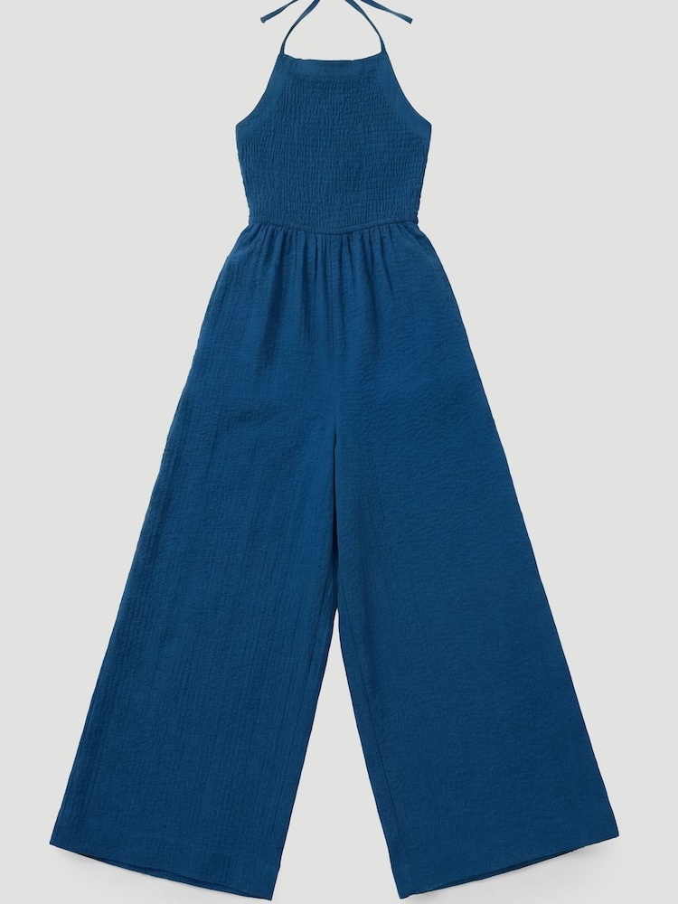 Hush Blue Shirred Seersucker Wide Leg Jumpsuit - Image 5 of 5