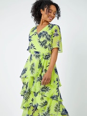 Roman Green Tropical Print Tiered Midi Dress - Image 1 of 5