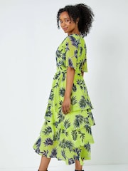 Roman Green Tropical Print Tiered Midi Dress - Image 2 of 5