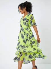 Roman Green Tropical Print Tiered Midi Dress - Image 3 of 5