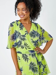 Roman Green Tropical Print Tiered Midi Dress - Image 4 of 5