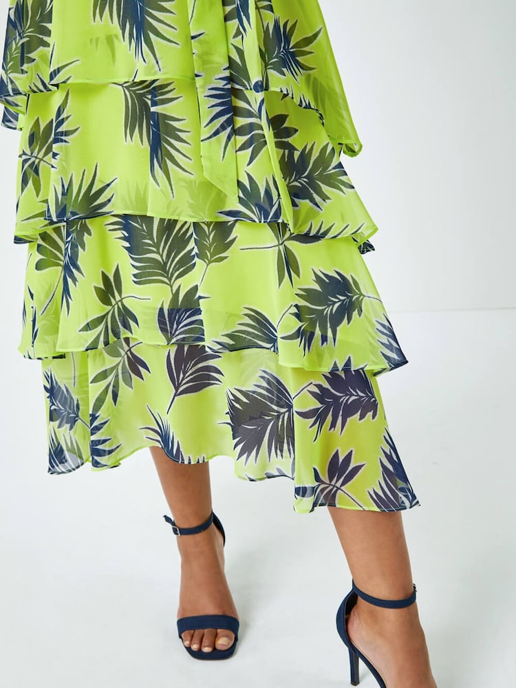 Roman Green Tropical Print Tiered Midi Dress - Image 5 of 5