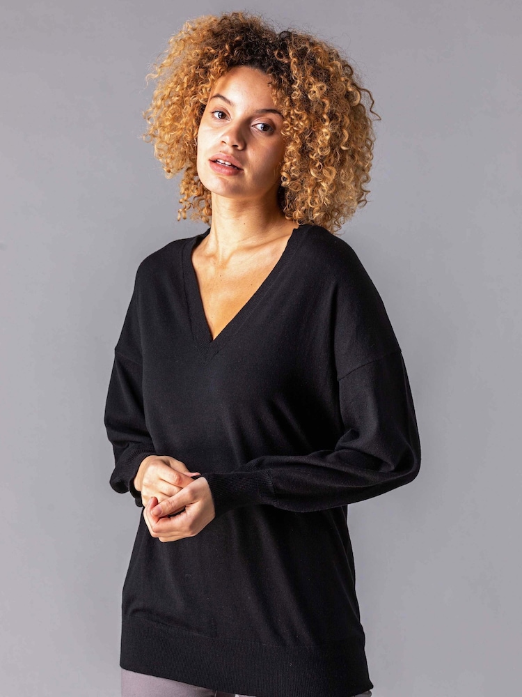 Roman Black V-Neck Long Sleeve Jumper - Image 1 of 4
