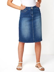 Roman Blue A-Line Knee Length Denim Skirt - Image 1 of 4