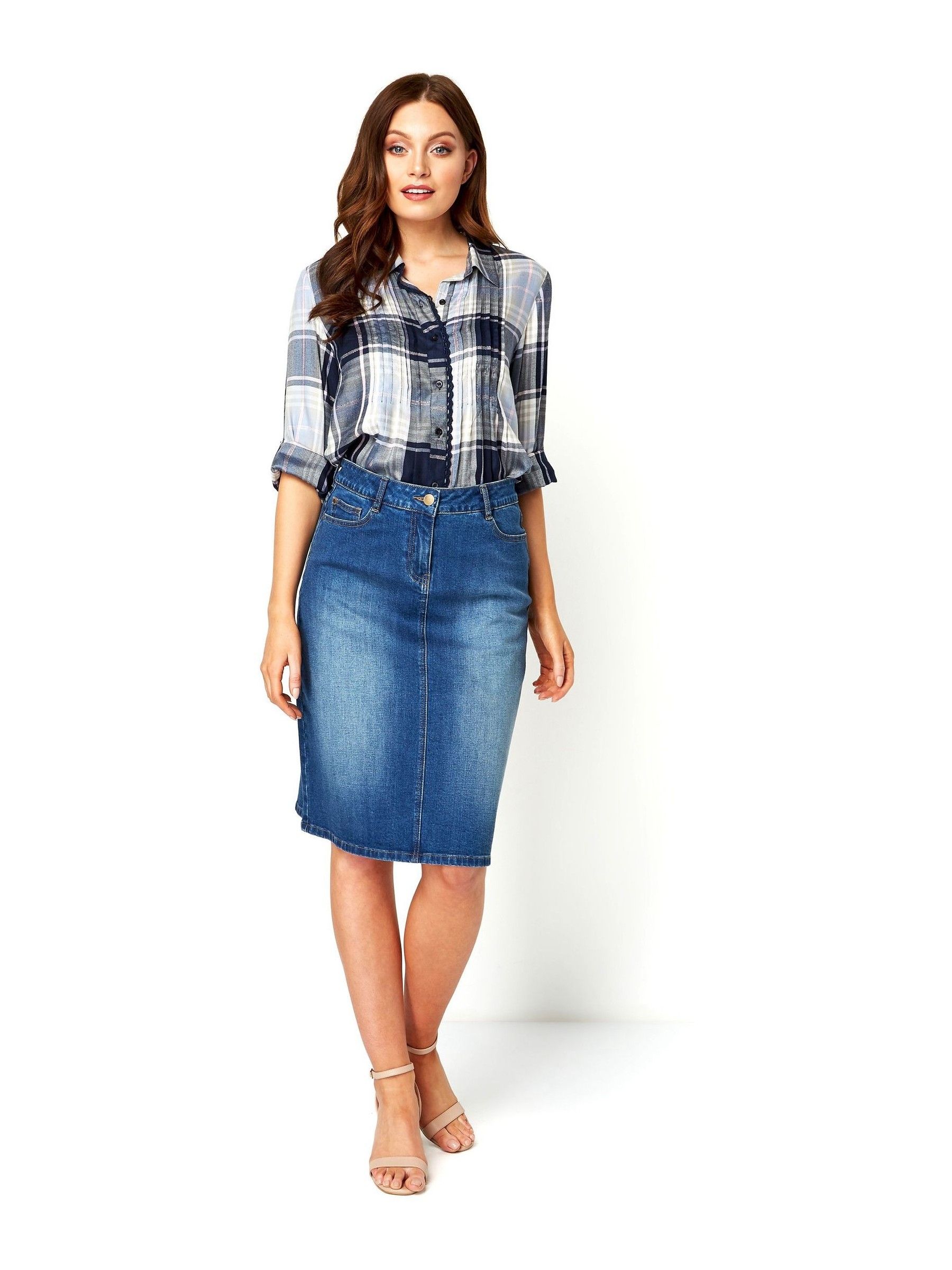 Cumpără Albastru - Fustă din denim Roman A-Line până la genunchi
