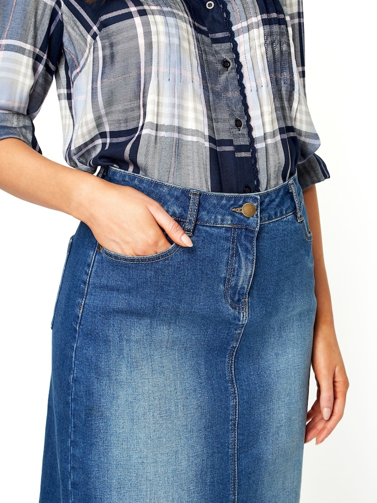 Roman Blue A-Line Knee Length Denim Skirt - Image 4 of 4