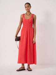 Hush Red Air Flow Gathered Straps Midi Dress - Image 1 of 6