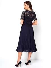 Roman Blue Lace Top Overlay Pleated Midi Dress - Image 2 of 4