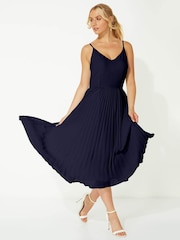 Roman Blue Lace Top Overlay Pleated Midi Dress - Image 4 of 4