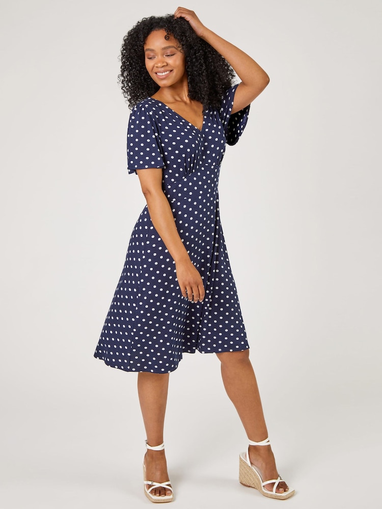 Roman Blue Petite Spot Print Stretch Jersey Dress - Image 2 of 5