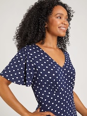 Roman Blue Petite Spot Print Stretch Jersey Dress - Image 4 of 5