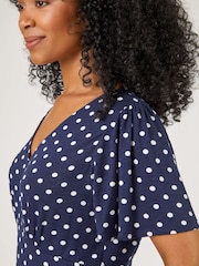 Roman Blue Petite Spot Print Stretch Jersey Dress - Image 5 of 5