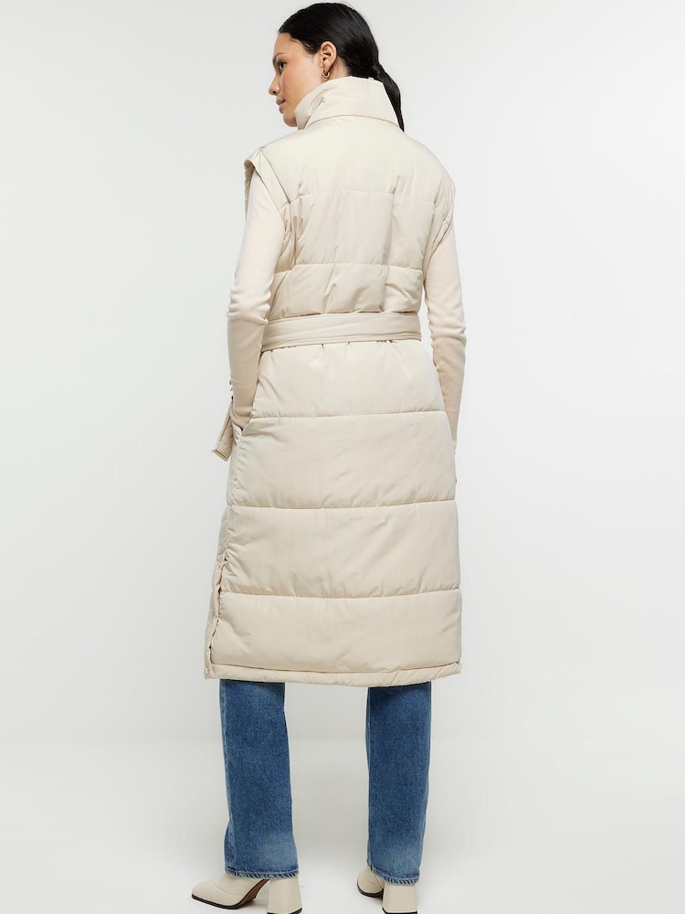 River Island Cream Long Line Padded Gilet - Image 2 of 5