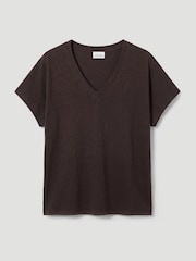 棕色 - Hush Rosalia Linen Blend V-Neck T-Shirt - 圖片 6/6