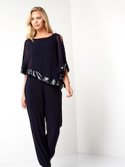 Roman Blue Sequin Trim Overlay Jumpsuit - Image 1 of 4