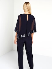 Roman Blue Sequin Trim Overlay Jumpsuit - Image 2 of 4