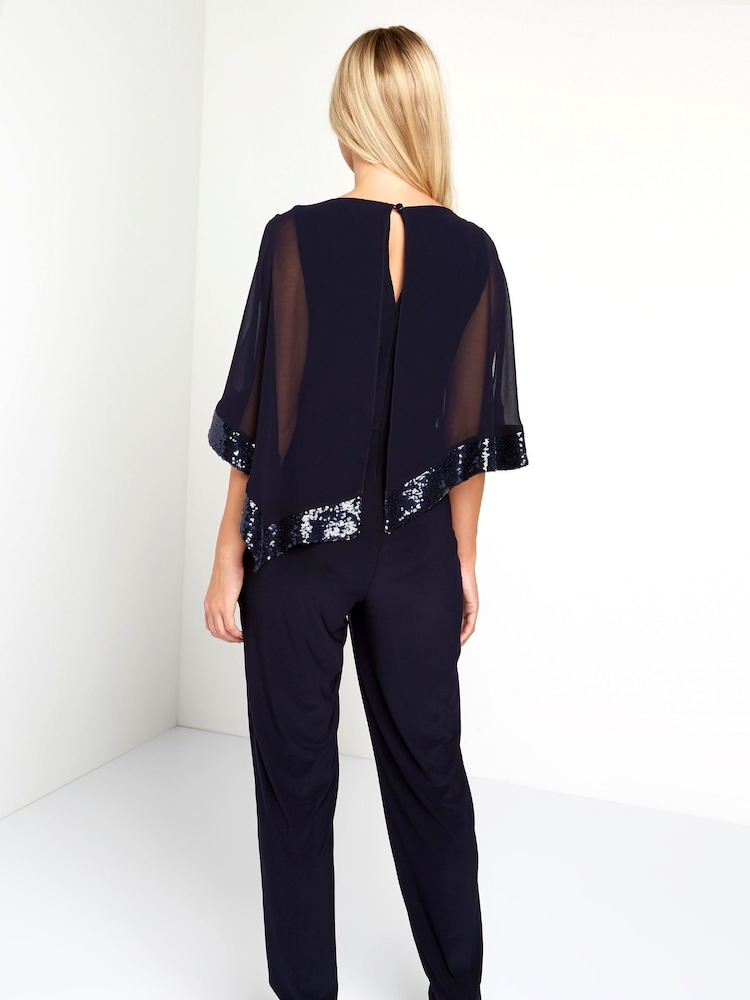 Roman Blue Sequin Trim Overlay Jumpsuit - Image 2 of 4 Roman Blue Sequin Trim Overlay Jumpsuit - Image 2 of 4
