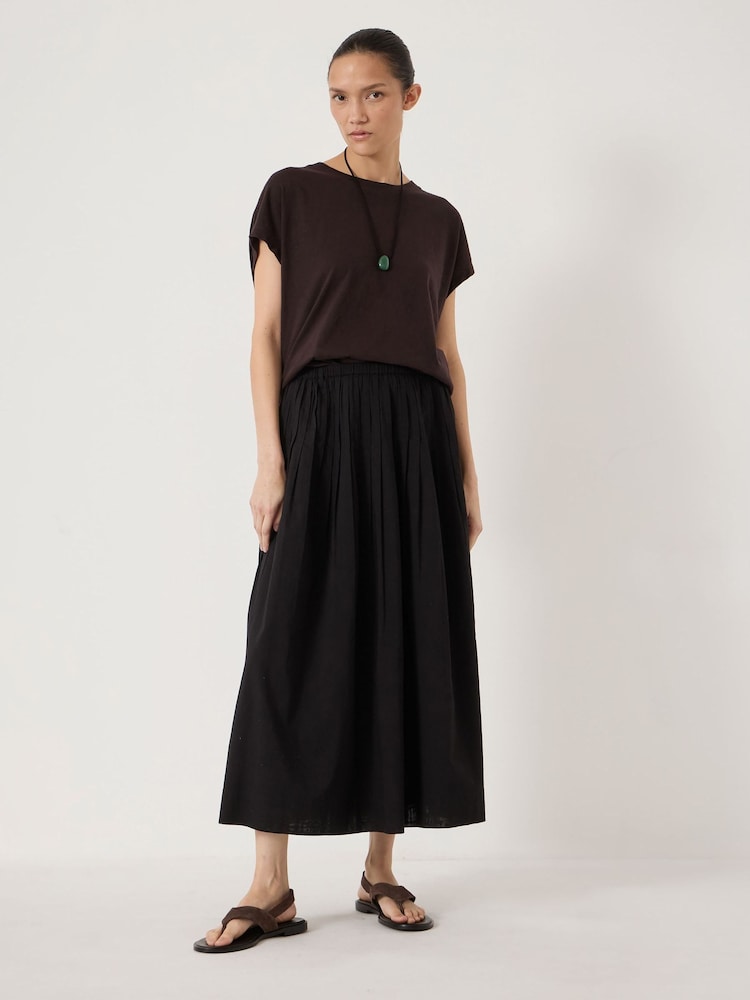 Hush Black Maddie Pleated Cotton Voile Midi Skirt - Image 1 of 7
