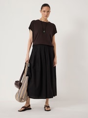 Hush Black Maddie Pleated Cotton Voile Midi Skirt - Image 6 of 7