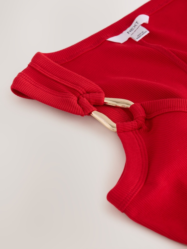 Red Trim Hardware Detail Racer Ribbed Vest Top - Image 3 of 3 Red Trim Hardware Detail Racer Ribbed Vest Top - Image 3 of 3