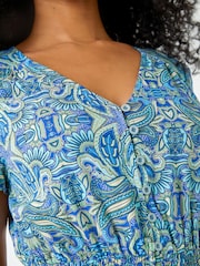 Roman Blue Petite Paisley Print Frill Hem Midi Dress - Image 5 of 5